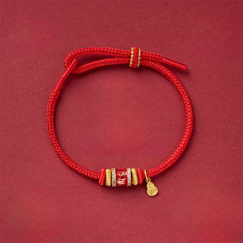 Buddha Stones Pulsera de la suerte con hilo rojo de cobre con el símbolo Om Mani Padme Hum Fu - Om Mani Padme Hum de hilo rojo de cobre (circunferencia de la muñeca: 13-25 cm) - image 0