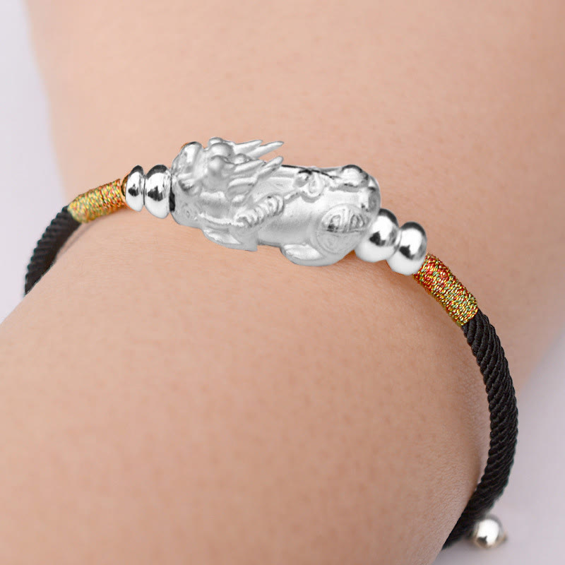 Pulsera de hilo rojo de la suerte PiXiu chapada en oro de 24 quilates con Buddha Stones - Cordón negro (plateado) (circunferencia de la muñeca: 12-19 cm) - Plata de ley 999 - image 18