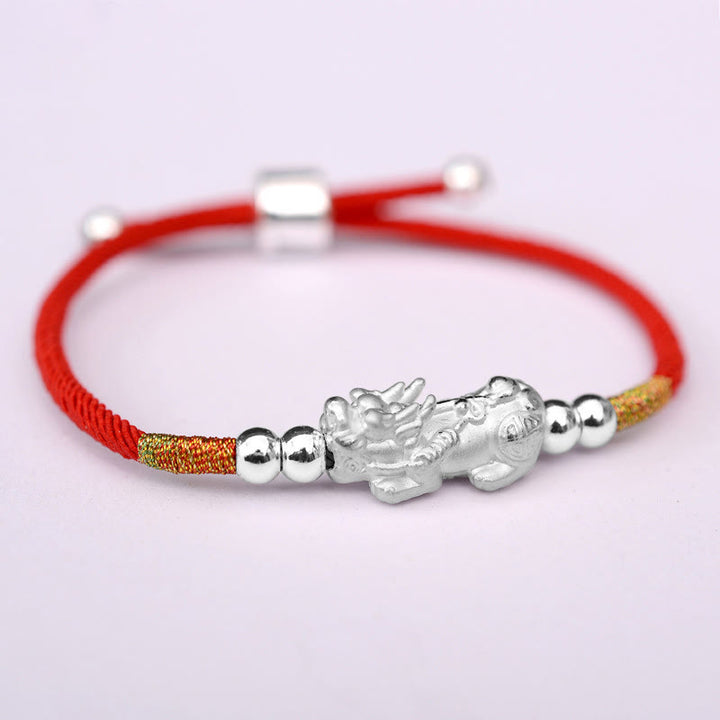Pulsera de hilo rojo de la suerte PiXiu chapada en oro de 24 quilates con Buddha Stones - Cordón rojo (plateado) (circunferencia de la muñeca: 12-19 cm) - Plata de ley 999 - image 15