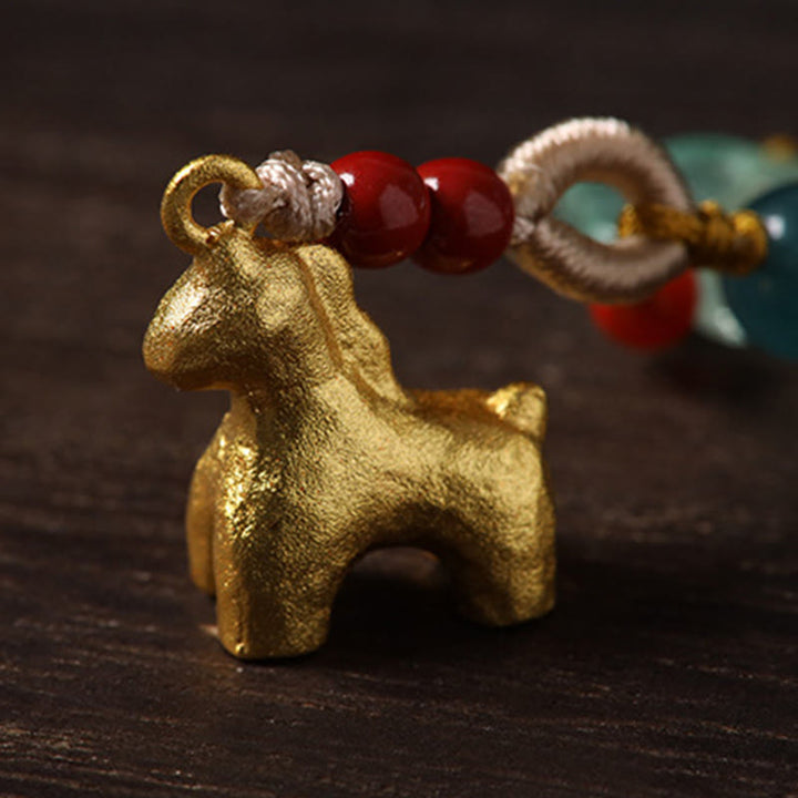 Buddha Stones Adorno colgante para teléfono con la suerte de Liuli, cobre, cinabrio, calcedonia azul, ágata roja y calcedonia azul. - image 8
