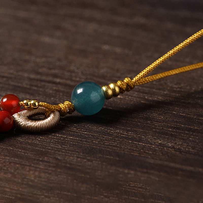 Buddha Stones Adorno colgante para teléfono con la suerte de Liuli, cobre, cinabrio, calcedonia azul, ágata roja y calcedonia azul. - image 9