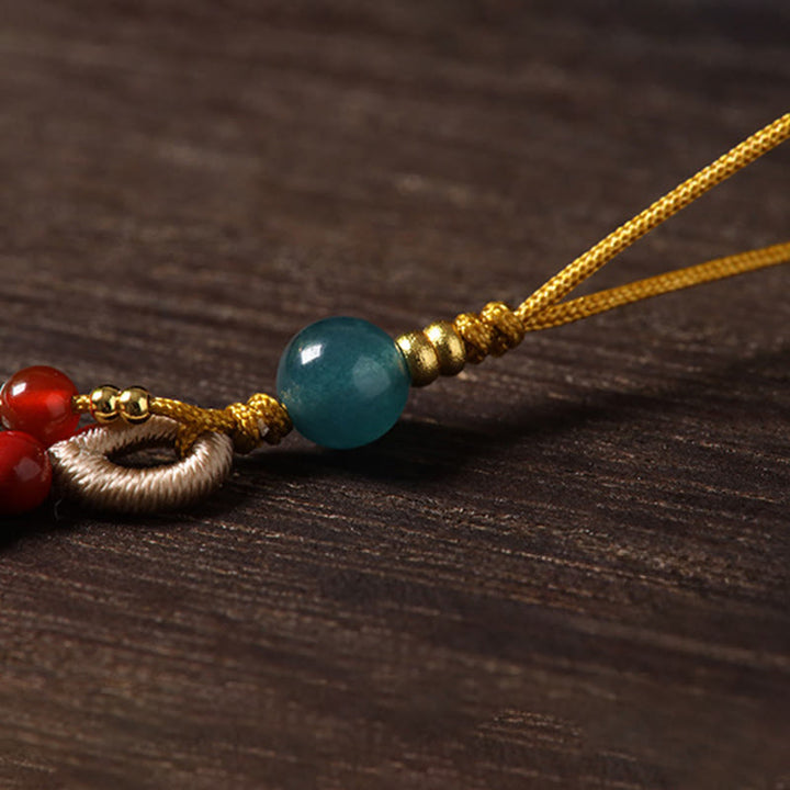 Buddha Stones Adorno colgante para teléfono con la suerte de Liuli, cobre, cinabrio, calcedonia azul, ágata roja y calcedonia azul. - image 9