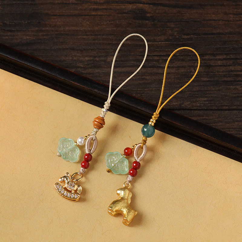Buddha Stones Adorno colgante para teléfono con la suerte de Liuli, cobre, cinabrio, calcedonia azul, ágata roja y calcedonia azul. - image 17