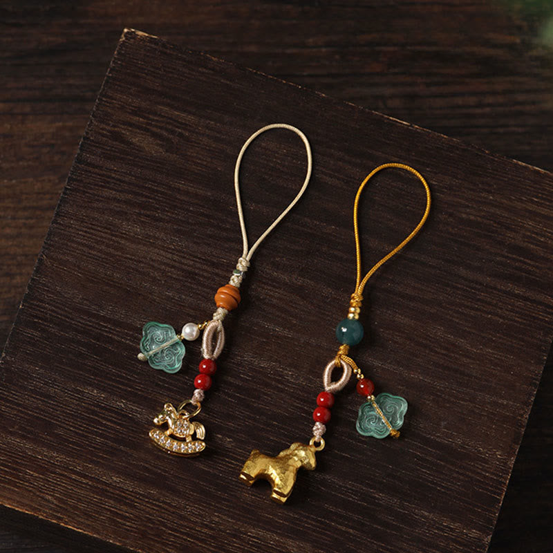 Buddha Stones Adorno colgante para teléfono con la suerte de Liuli, cobre, cinabrio, calcedonia azul, ágata roja y calcedonia azul. - image 18
