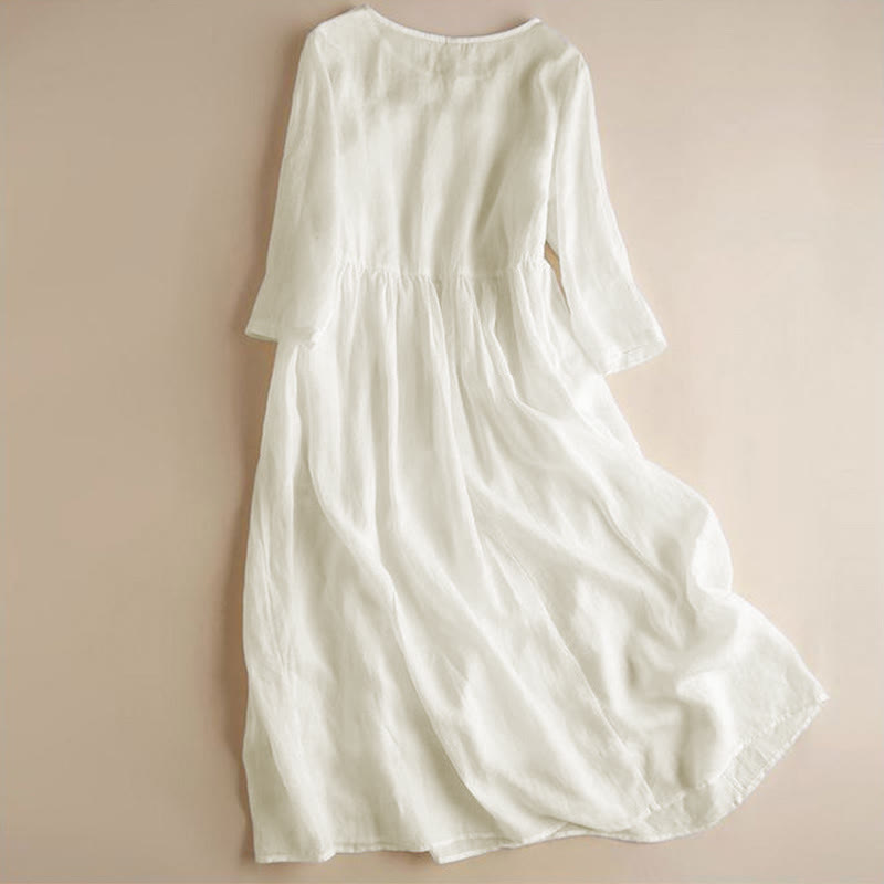 Vestido midi para mujer con bordado geométrico de Buddha Stones y mangas de nueve cuartos con bolsillos - image 2