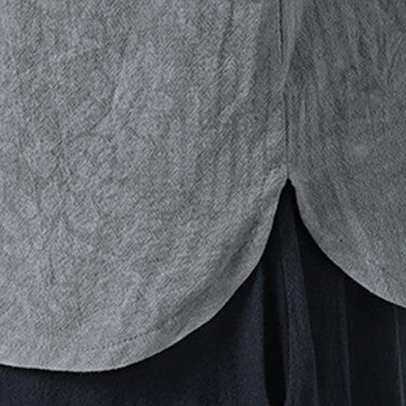 Buddha Stones Camisa de algodón de media manga con botones de rana para hombre con estampado de flores de verano y hierba - image 9