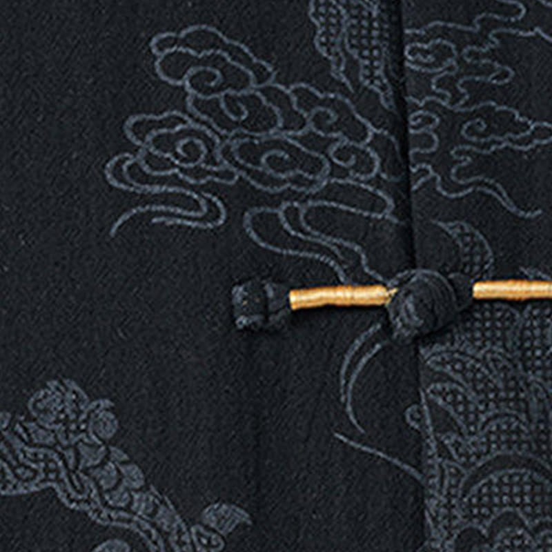 Buddha Stones Camisa de algodón de media manga con botones de rana para hombre con estampado de nubes auspiciosas de dragón de verano - image 4