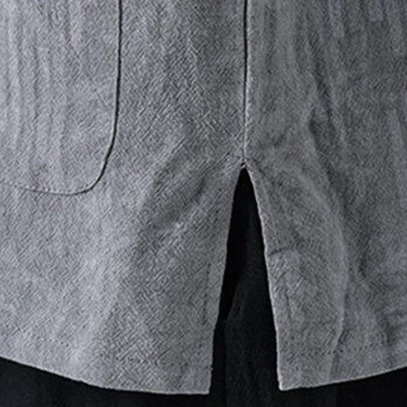 Buddha Stones Camisa de algodón de manga corta con botones de rana y bolsillos para hombre con estampado de flores de verano y hierba - image 9