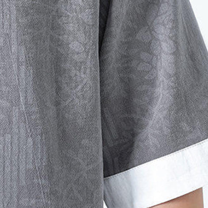 Buddha Stones Camisa de algodón de manga corta con botones de rana y bolsillos para hombre con estampado de flores de verano y hierba - image 8