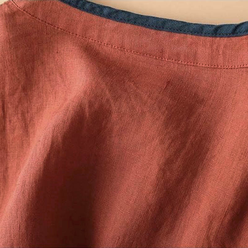 Camisa de lino y algodón de manga larga para mujer con diseño de flores bordadas retro con Buddha Stones - image 4