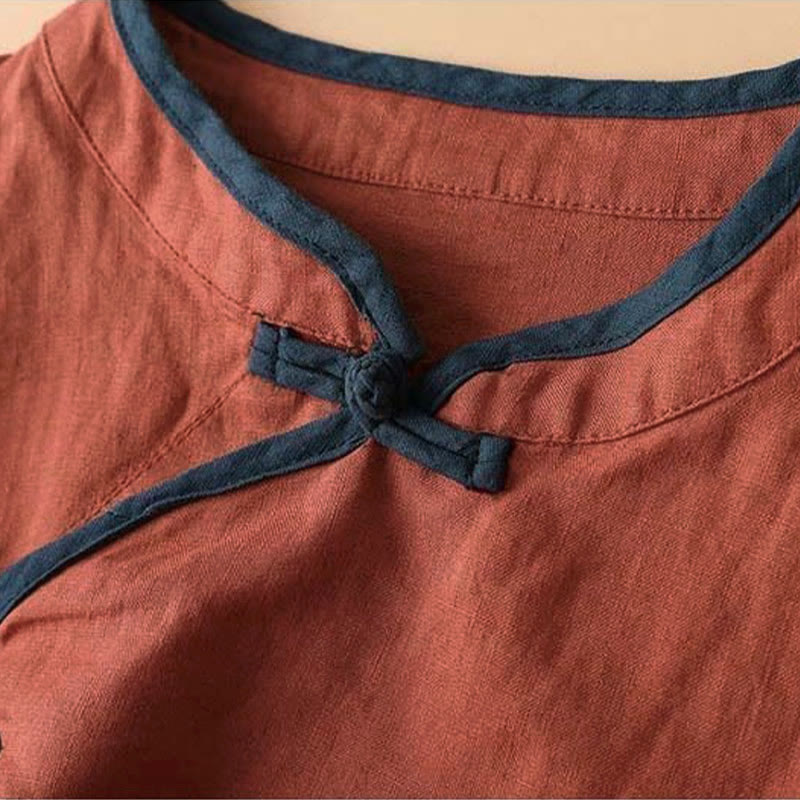 Camisa de lino y algodón de manga larga para mujer con diseño de flores bordadas retro con Buddha Stones - image 2