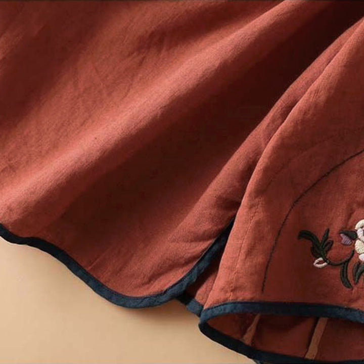 Camisa de lino y algodón de manga larga para mujer con diseño de flores bordadas retro con Buddha Stones - image 8