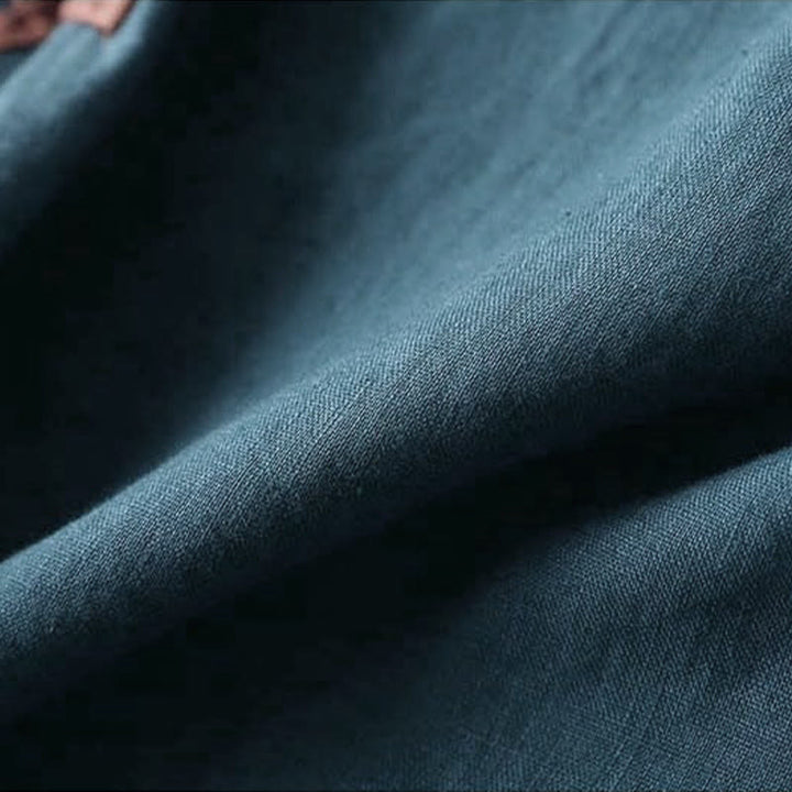 Camisa de lino y algodón de manga larga para mujer con diseño de flores bordadas retro con Buddha Stones - image 12