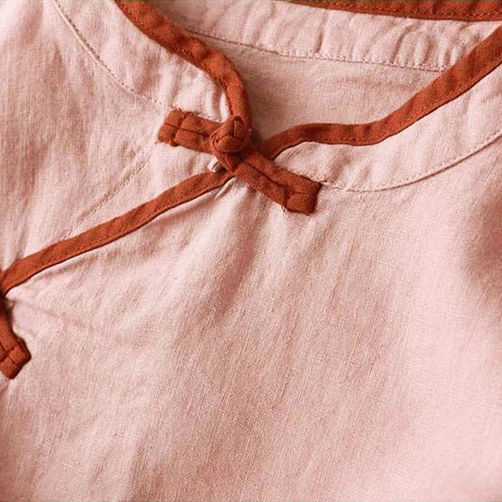 Camisa de lino y algodón de manga larga para mujer con diseño de flores bordadas retro con Buddha Stones - image 16