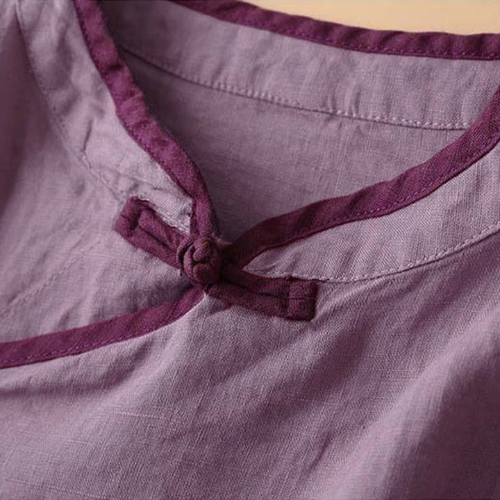 Camisa de lino y algodón de manga larga para mujer con diseño de flores bordadas retro con Buddha Stones - image 18