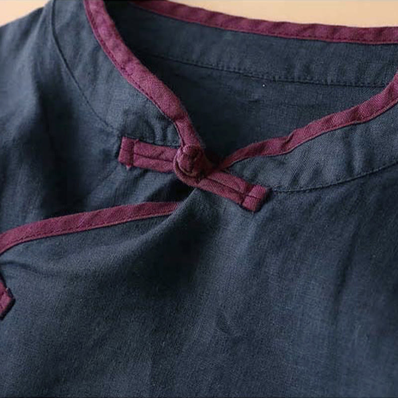 Camisa de lino y algodón de manga larga para mujer con diseño de flores bordadas retro con Buddha Stones - image 23