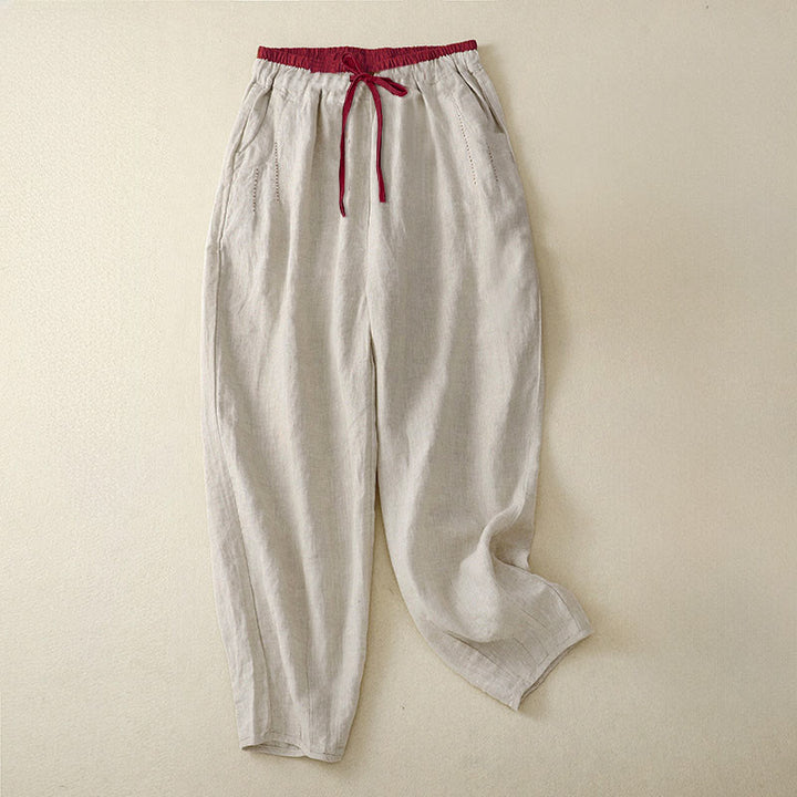 Buddha Stones Pantalones harén para mujer, de longitud 7-8, con diseño de bloques de color y bolsillos - Lino - US8-10，UK/AU12-14，EU40-42 (2XL) - image 0