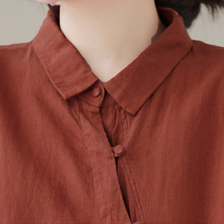 Buddha Stones Camisa de algodón para mujer con solapa, botones de rana, diseño de tapeta diagonal y manga tres cuartos - image 5