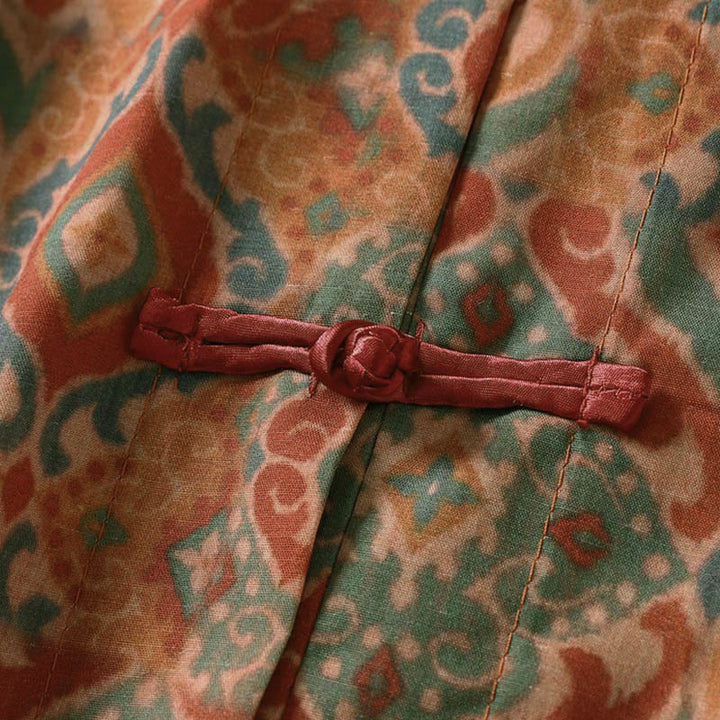 Buddha Stones Camisa de mujer con cuello alto, manga larga y botones de rana chinos estampados y bolsillos - image 4