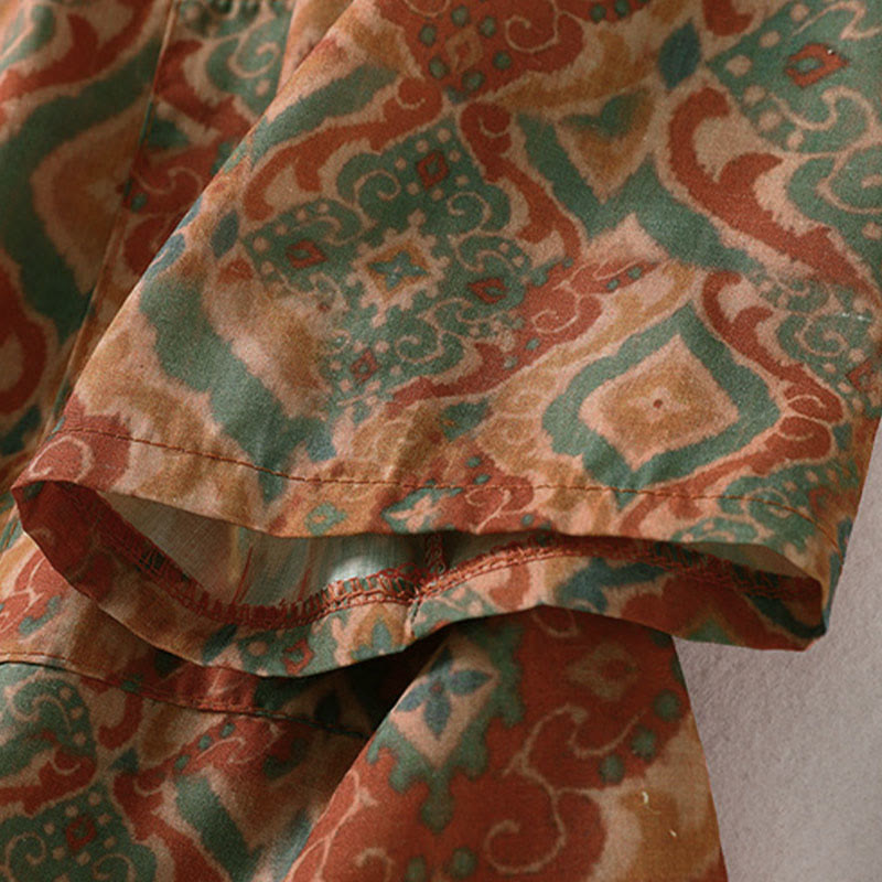 Buddha Stones Camisa de mujer con cuello alto, manga larga y botones de rana chinos estampados y bolsillos - image 8