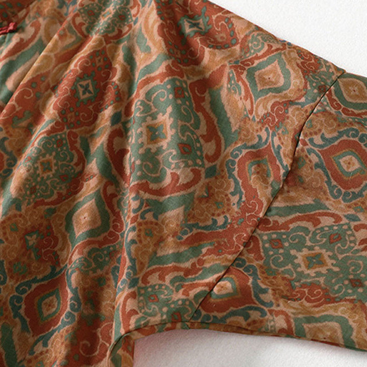 Buddha Stones Camisa de mujer con cuello alto, manga larga y botones de rana chinos estampados y bolsillos - image 7