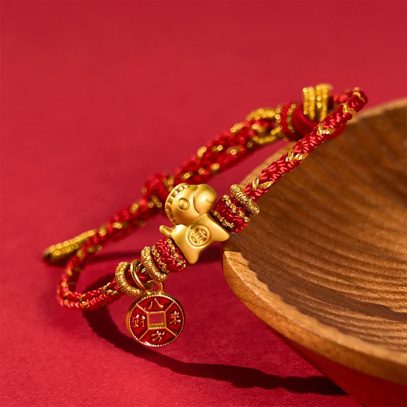 Buddha Stones Pulsera de la suerte con monedas de cobre y hilo rojo del Año del Caballo - image 1