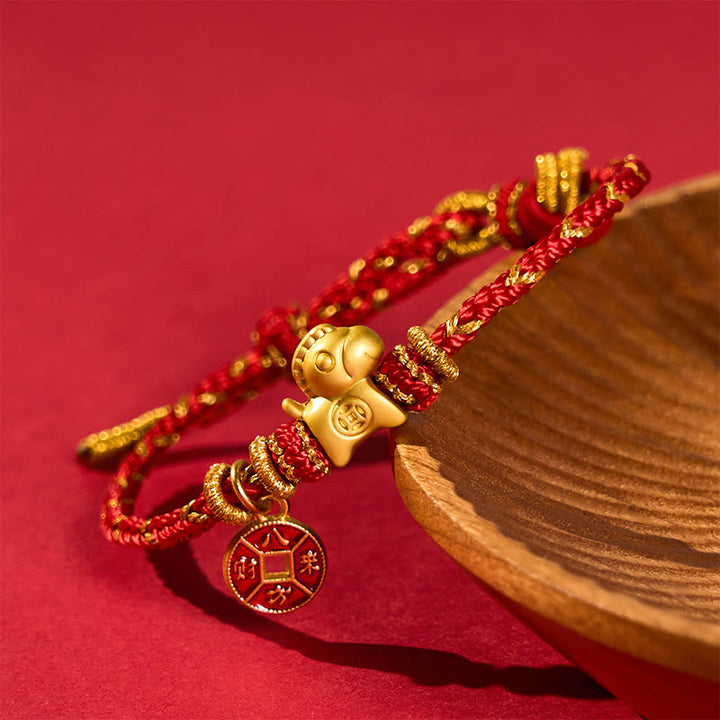 Buddha Stones Pulsera de la suerte con monedas de cobre y hilo rojo del Año del Caballo - image 1