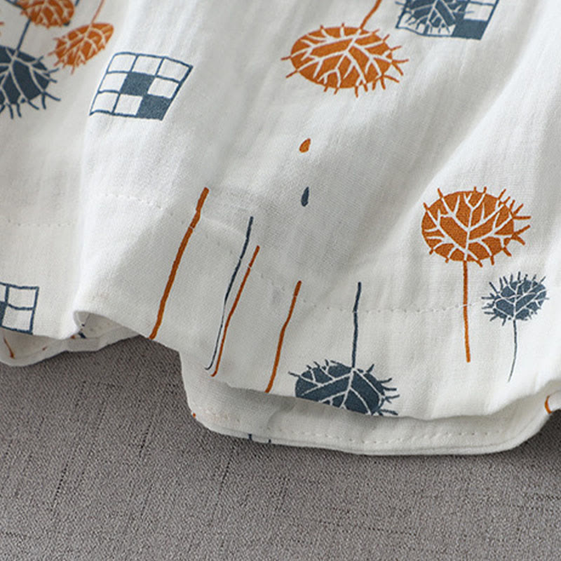 Buddha Stones Camisa de algodón para mujer con diseño estampado de medio botón y mangas fruncidas de tres cuartos - image 8