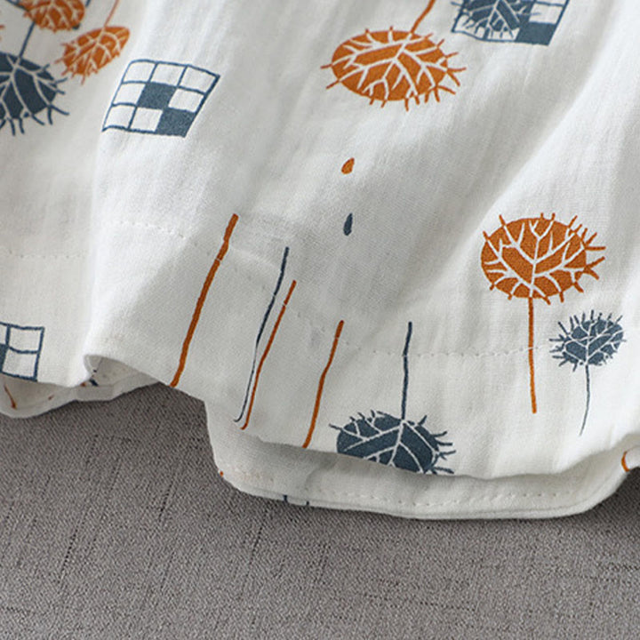 Buddha Stones Camisa de algodón para mujer con diseño estampado de medio botón y mangas fruncidas de tres cuartos - image 8