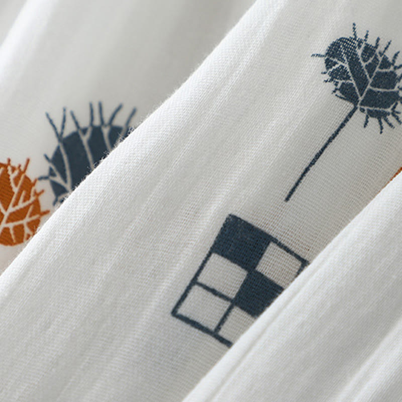 Buddha Stones Camisa de algodón para mujer con diseño estampado de medio botón y mangas fruncidas de tres cuartos - image 6