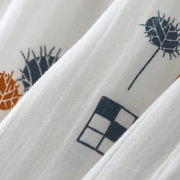 Buddha Stones Camisa de algodón para mujer con diseño estampado de medio botón y mangas fruncidas de tres cuartos - image 6