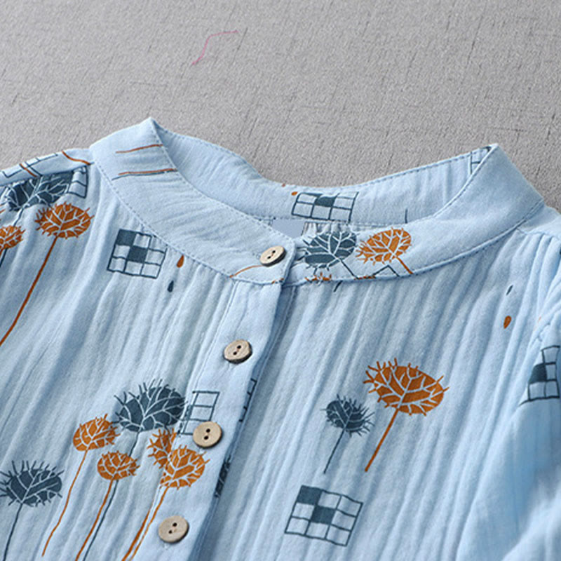 Buddha Stones Camisa de algodón para mujer con diseño estampado de medio botón y mangas fruncidas de tres cuartos - image 12
