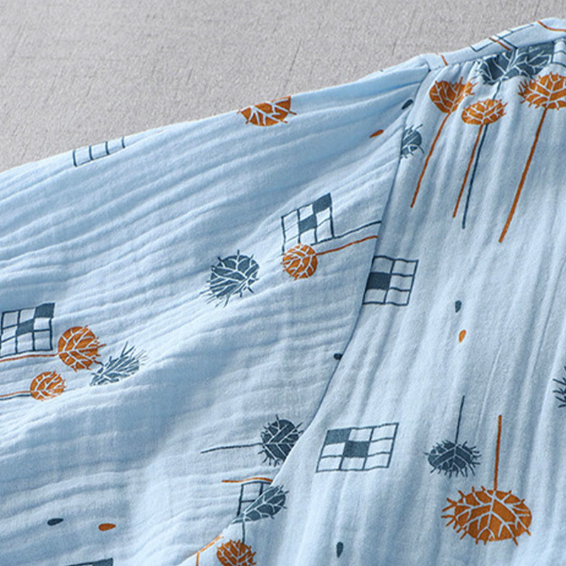 Buddha Stones Camisa de algodón para mujer con diseño estampado de medio botón y mangas fruncidas de tres cuartos - image 14