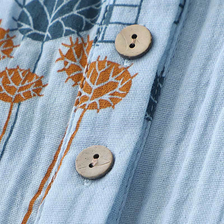 Buddha Stones Camisa de algodón para mujer con diseño estampado de medio botón y mangas fruncidas de tres cuartos - image 13