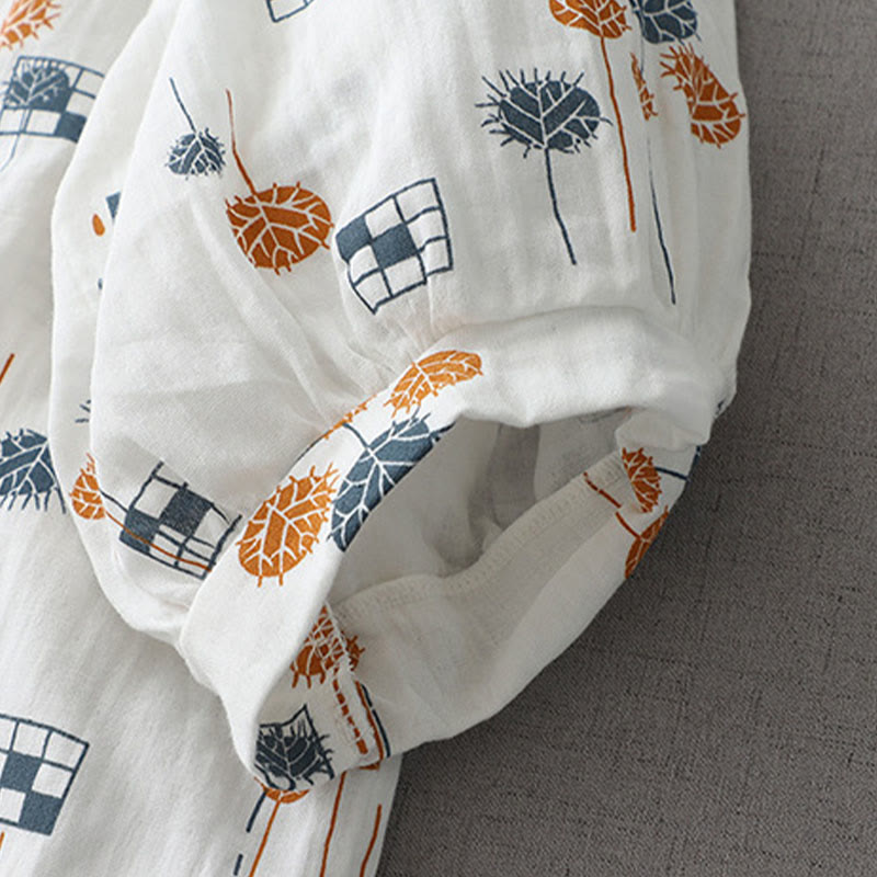 Buddha Stones Camisa de algodón para mujer con diseño estampado de medio botón y mangas fruncidas de tres cuartos - image 7