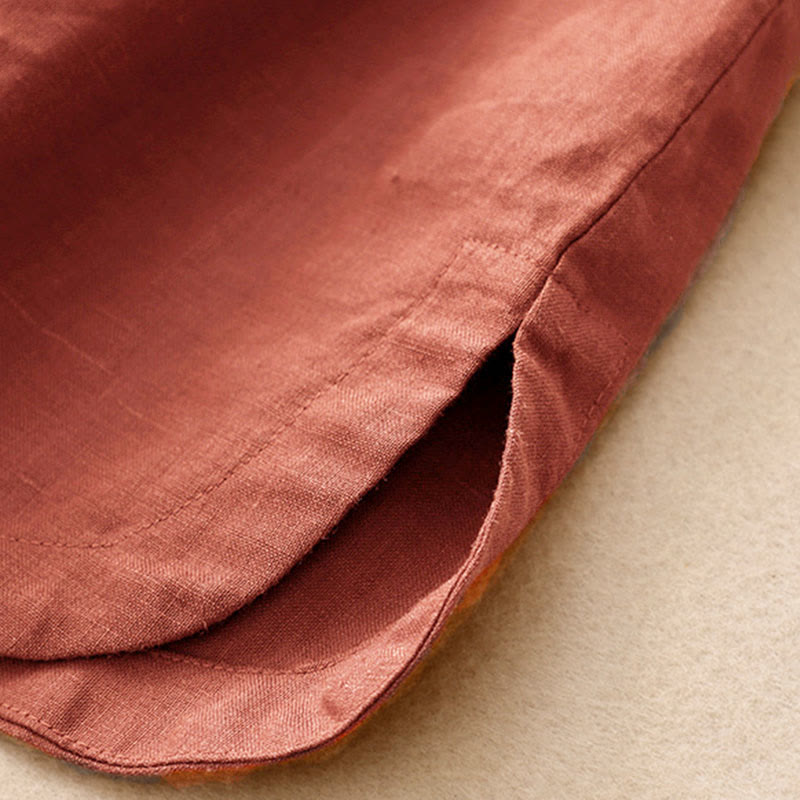 Buddha Stones Camisa de algodón de verano para mujer, de manga corta, con cuello alto, abertura lateral y botones de rana - image 11