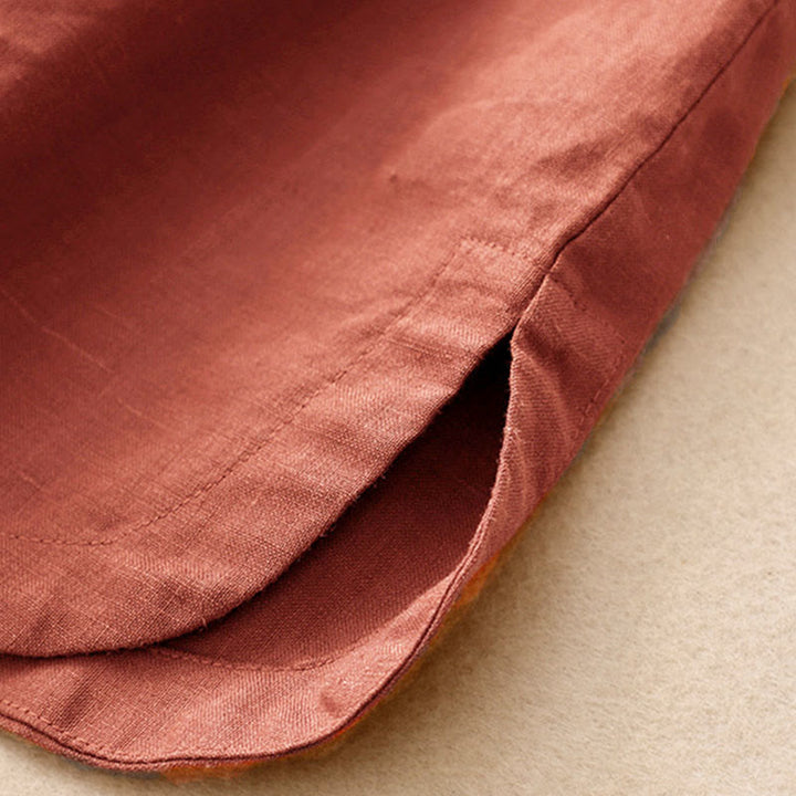 Buddha Stones Camisa de algodón de verano para mujer, de manga corta, con cuello alto, abertura lateral y botones de rana - image 11