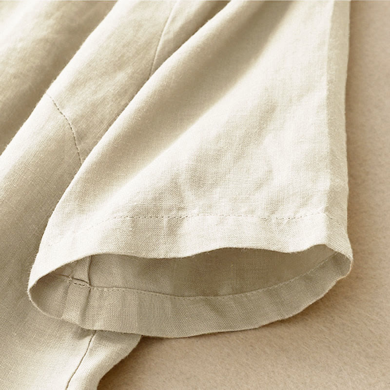 Buddha Stones Camisa de algodón de verano para mujer, de manga corta, con cuello alto, abertura lateral y botones de rana - image 1