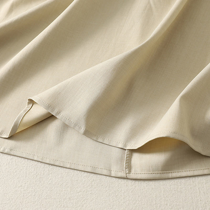 Buddha Stones Vestido midi de algodón para mujer, liso, con cordones, manga larga, botones, cuello alto y bolsillos. - image 10