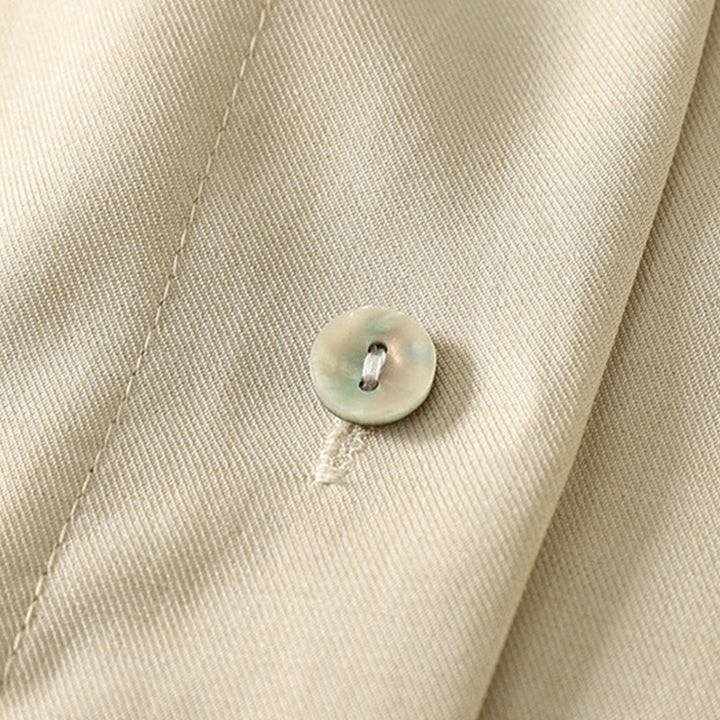 Buddha Stones Vestido midi de algodón para mujer, liso, con cordones, manga larga, botones, cuello alto y bolsillos. - image 5