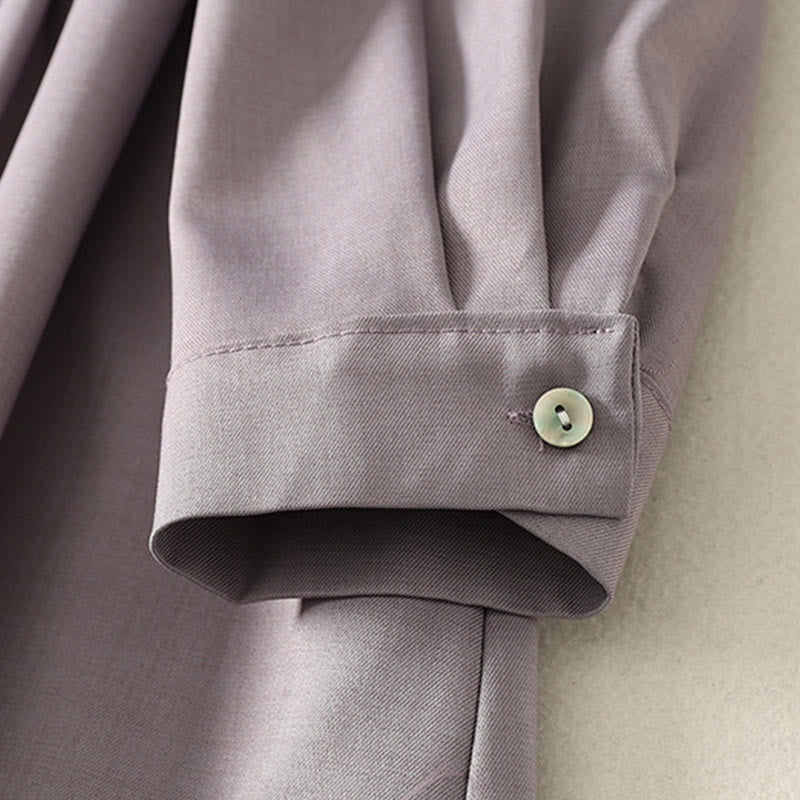 Buddha Stones Vestido midi de algodón para mujer, liso, con cordones, manga larga, botones, cuello alto y bolsillos. - image 14