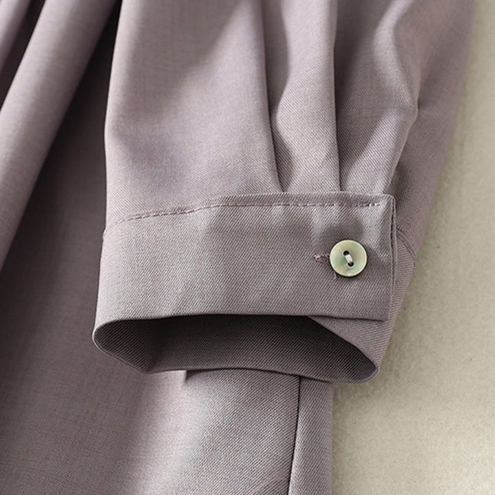 Buddha Stones Vestido midi de algodón para mujer, liso, con cordones, manga larga, botones, cuello alto y bolsillos. - image 14