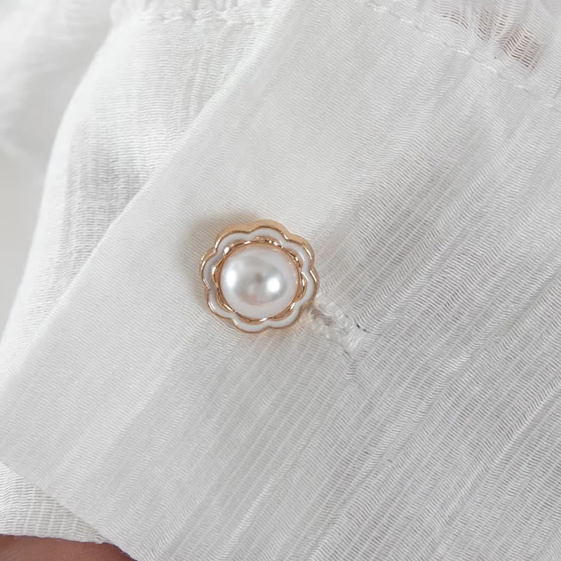 Buddha Stones Vestido midi de algodón para mujer con encaje, patchwork, cordones, manga larga, botones y solapa - image 10