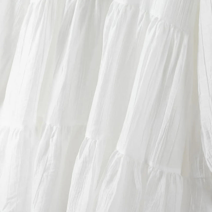 Buddha Stones Vestido midi de algodón para mujer con encaje, patchwork, cordones, manga larga, botones y solapa - image 9