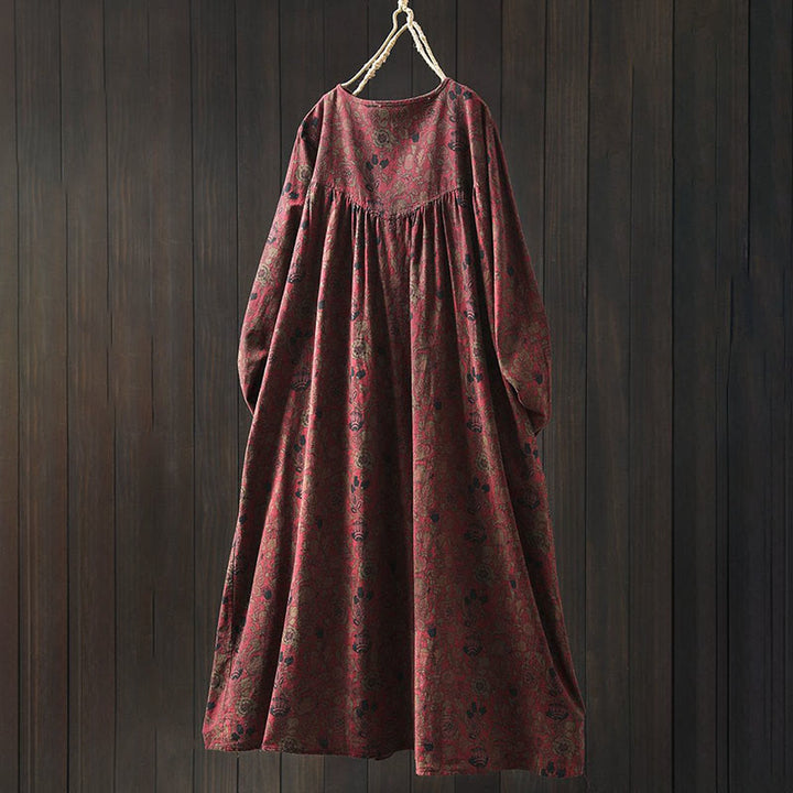 Buddha Stones Vestido largo de algodón para mujer, manga larga, diseño floral retro, corte A - image 3