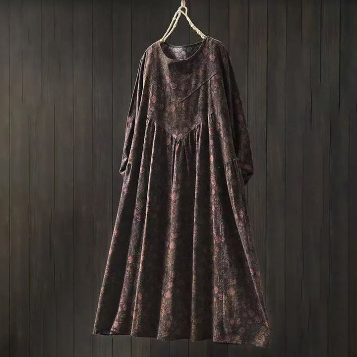 Buddha Stones Vestido largo de algodón para mujer, manga larga, diseño floral retro, corte A - SaddleBrown - US4-8/10, UK/AU8-12/14, EU36-40/42 (F) - image 13