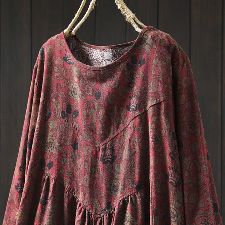 Buddha Stones Vestido largo de algodón para mujer, manga larga, diseño floral retro, corte A - image 4