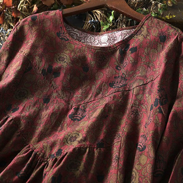 Buddha Stones Vestido largo de algodón para mujer, manga larga, diseño floral retro, corte A - image 6