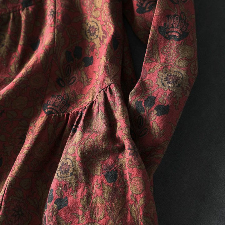 Buddha Stones Vestido largo de algodón para mujer, manga larga, diseño floral retro, corte A - image 7