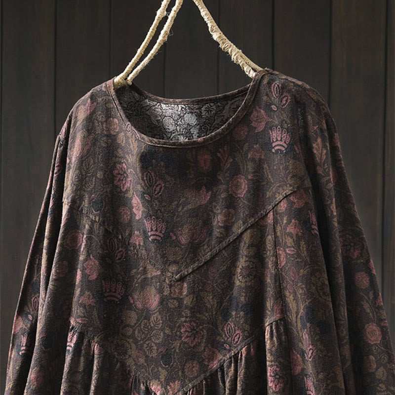 Buddha Stones Vestido largo de algodón para mujer, manga larga, diseño floral retro, corte A - image 14